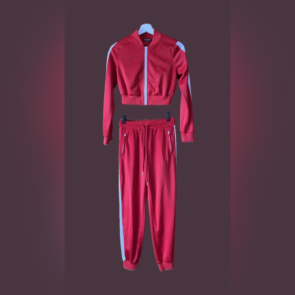 (SET) Red tracksuit (crop jacket & pants)